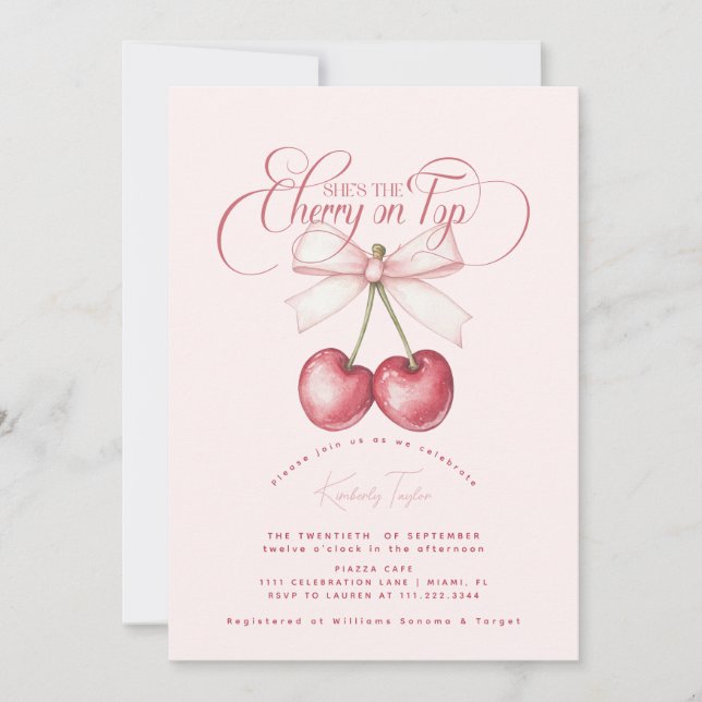 Invitation Fête de Mariage Cerise Rose Sur Le Haut (Devant)