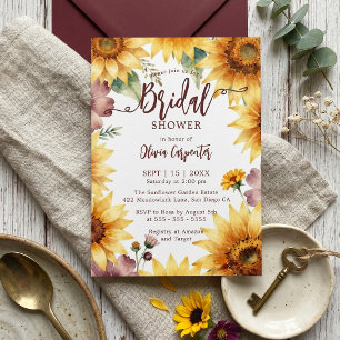 Invitation Fête de mariage champêtre aquarelle tournesol bord