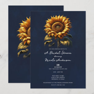Invitation Fête de mariage champêtre au tournesol bleu rustiq