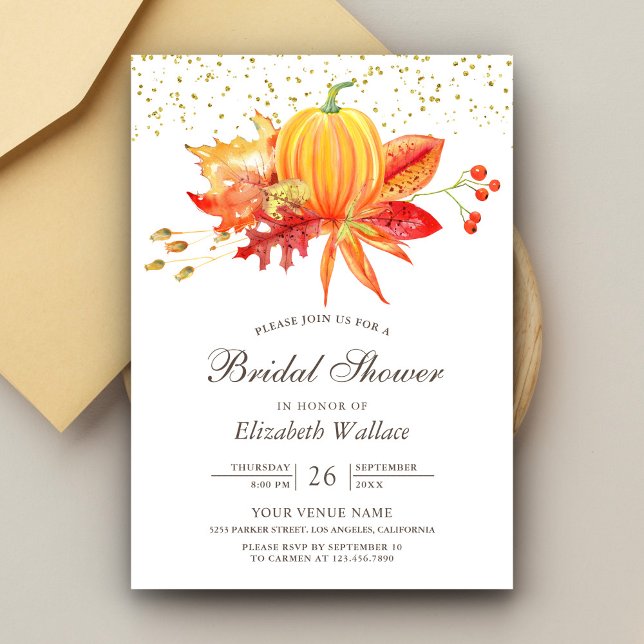 Invitation Fête de mariage champêtre automne feuilles de citr (Créateur téléchargé)