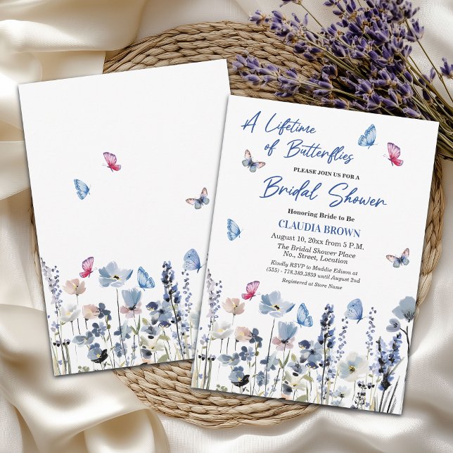 Invitation Fête de mariage champêtre aux papillons et fleurs  (Créateur téléchargé)