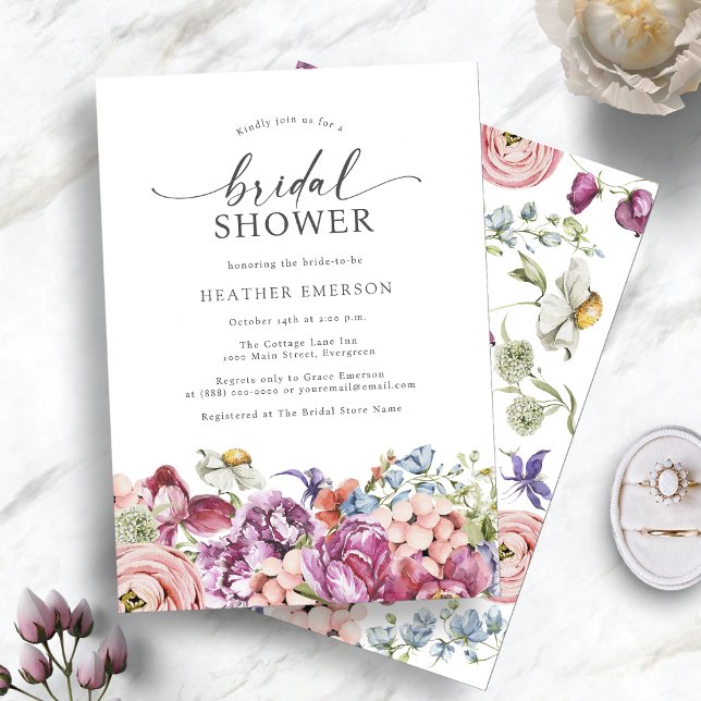 Invitation Fête de mariage champêtre avec des fleurs sauvages (Elegant Colorful Wildflower Bridal Shower Invitation by Painted Paperie
)