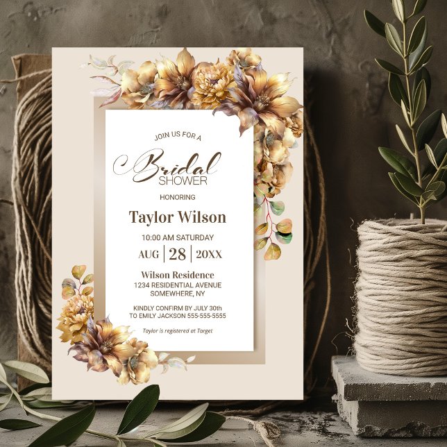 Invitation Fête de mariage champêtre avec fleurs d'automne (Créateur téléchargé)