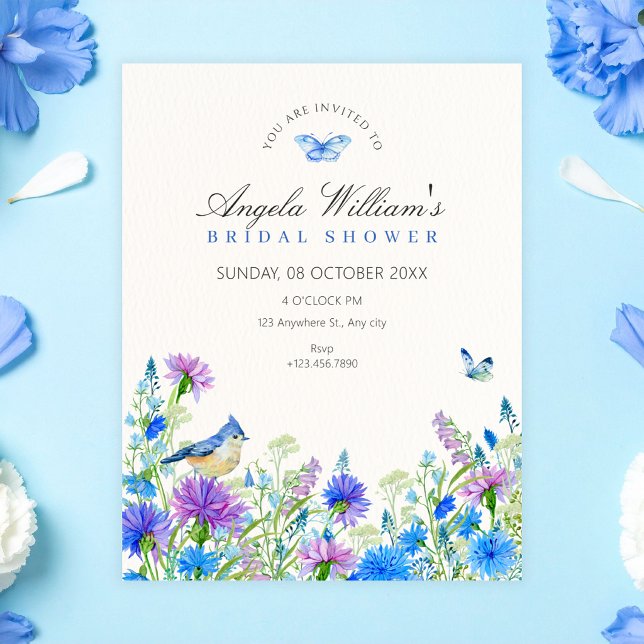 Invitation Fête de mariage champêtre avec fleurs sauvages ble (Créateur téléchargé)