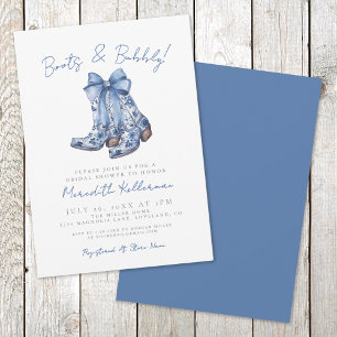 Invitation Fête de mariage champêtre avec nœud bleu country