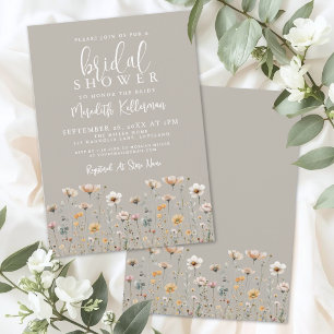 Invitation Fête de mariage champêtre beige Wildflower