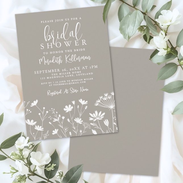Invitation Fête de mariage champêtre beige Wildflower (Wildflower Beige Bridal Shower Invitation)