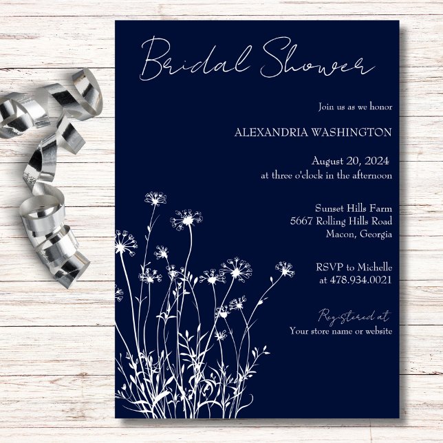 Invitation Fête de mariage champêtre bleu et blanc moderne (Créateur téléchargé)