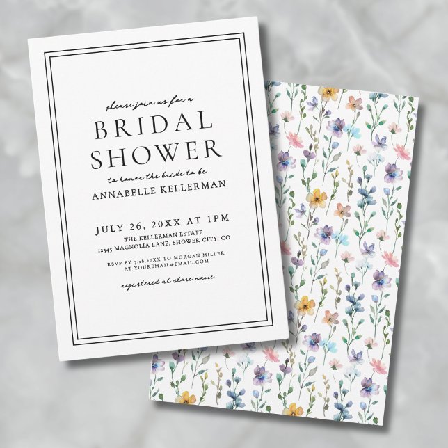 Invitation Fête de mariage champêtre botanique colorée (Colorful Botanical Wildflower Bridal Shower Invitation)