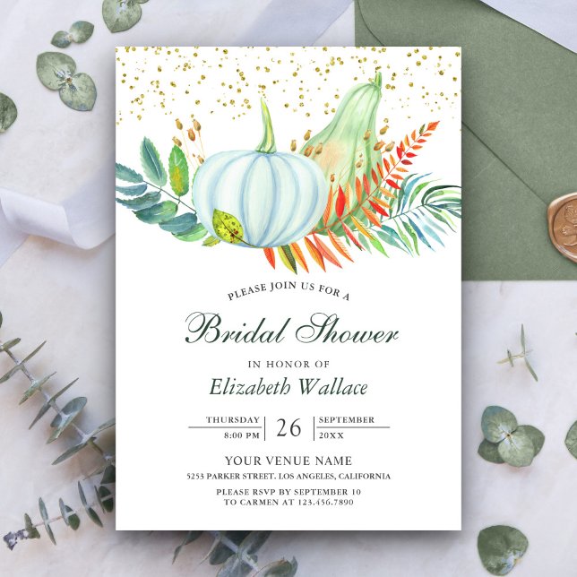 Invitation Fête de mariage champêtre Citrouille blanche Autom (Créateur téléchargé)