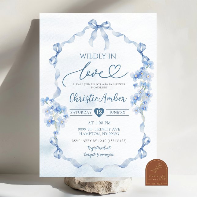 Invitation Fête de mariage champêtre Coquette Ruban Bleu (Créateur téléchargé)
