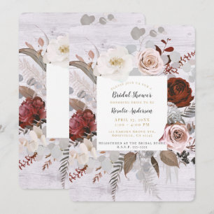 Invitation Fête de mariage champêtre en bois avec fleurs éclo