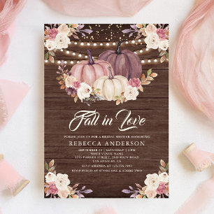 Invitation Fête de mariage champêtre en bois floral citrouill