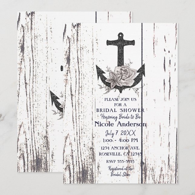 Invitation Fête de mariage champêtre en bois, plage côtière,  (Devant / Derrière)