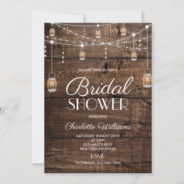 Invitation Fête de mariage champêtre en bois rustique (Devant)