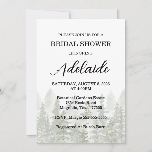 Invitation Fête de mariage champêtre en forêt verte (Devant)