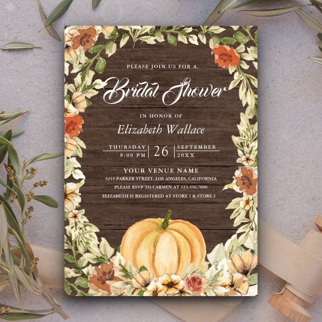 Invitation Fête de mariage champêtre fleuri avec bois de gran (Créateur téléchargé)