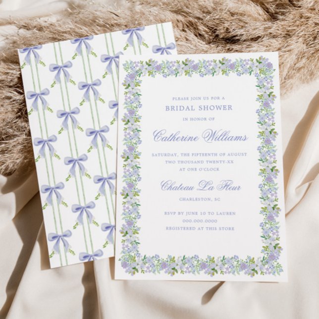 Invitation Fête de mariage champêtre fleuri lavande à rayures (Créateur téléchargé)