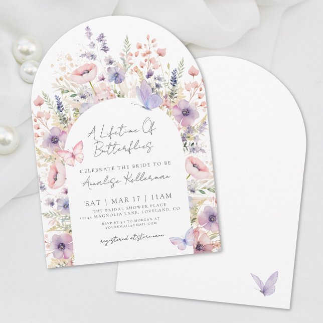 Invitation Fête de mariage champêtre fleurs papillon (Butterfly Floral Wildflower Bridal Shower Invitation)
