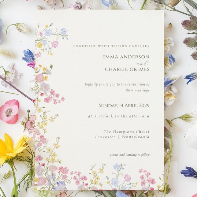 Invitation Fête de mariage champêtre florale printemps été (Floral Wildflower Meadow Spring Summer Wedding Invitation)