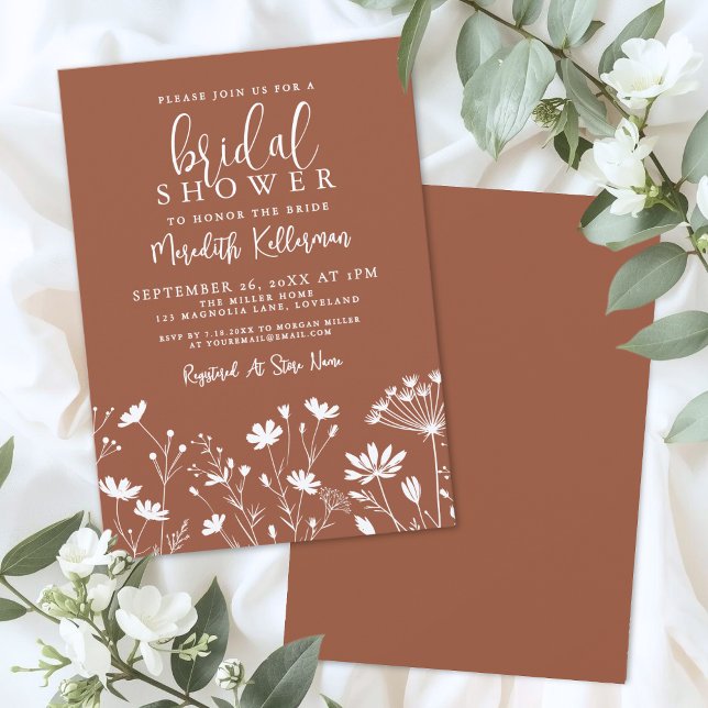 Invitation Fête de mariage champêtre orange brûlé (Wildflower Burnt Orange Bridal Shower Invitation )