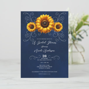 Invitation Fête de mariage champêtre pailleté tournesol bleu