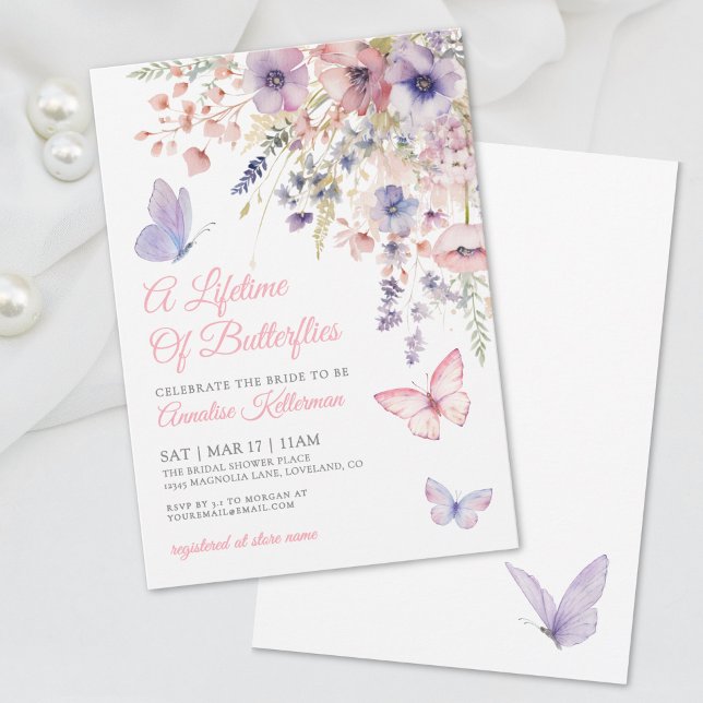 Invitation Fête de mariage champêtre papillon (Butterfly Wildflower Bridal Shower Invitation )
