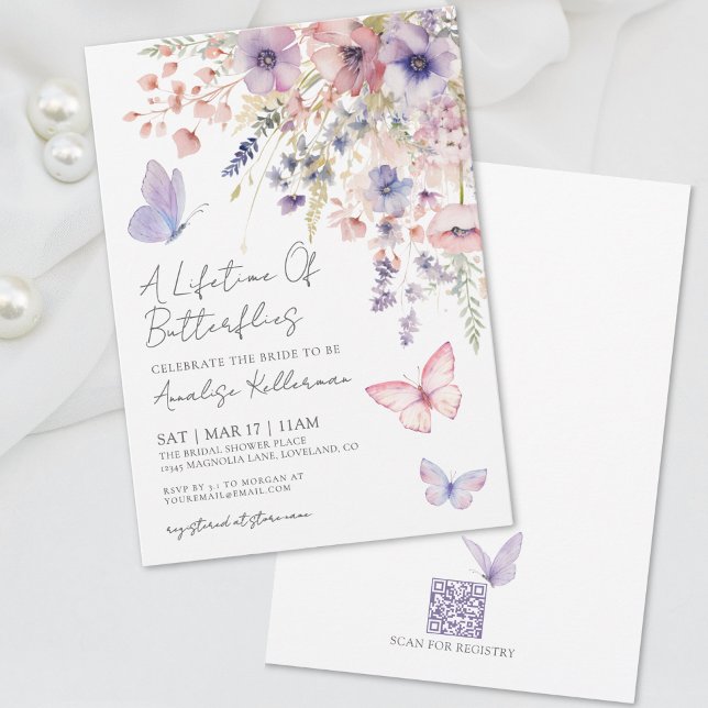 Invitation Fête de mariage champêtre papillon (Butterfly Wildflower Bridal Shower Invitation)