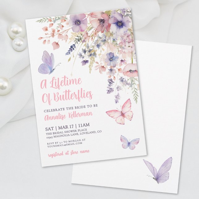 Invitation Fête de mariage champêtre papillon (Butterfly Wildflower Bridal Shower Invitation)