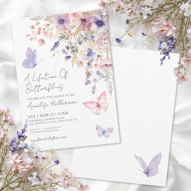 Invitation Fête de mariage champêtre papillon (Butterfly Wildflower Bridal Shower Invitation)