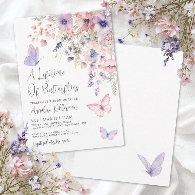 Invitation Fête de mariage champêtre papillon (Butterfly Wildflower Bridal Shower Invitation)