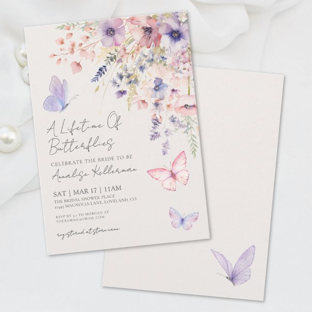 Invitation Fête de mariage champêtre papillon (Butterfly Wildflower Bridal Shower Invitation)