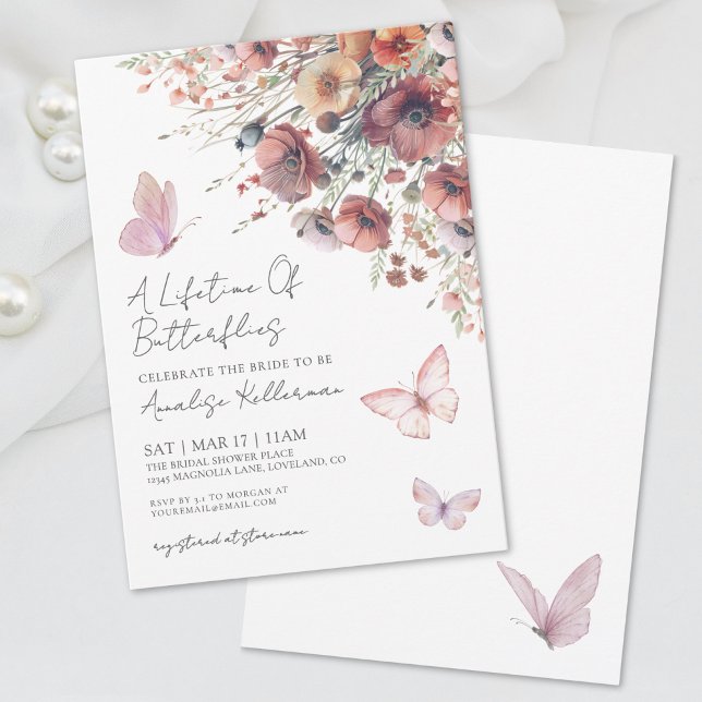 Invitation Fête de mariage champêtre papillon automne (Butterfly Wildflower Fall Bridal Shower Invitation)