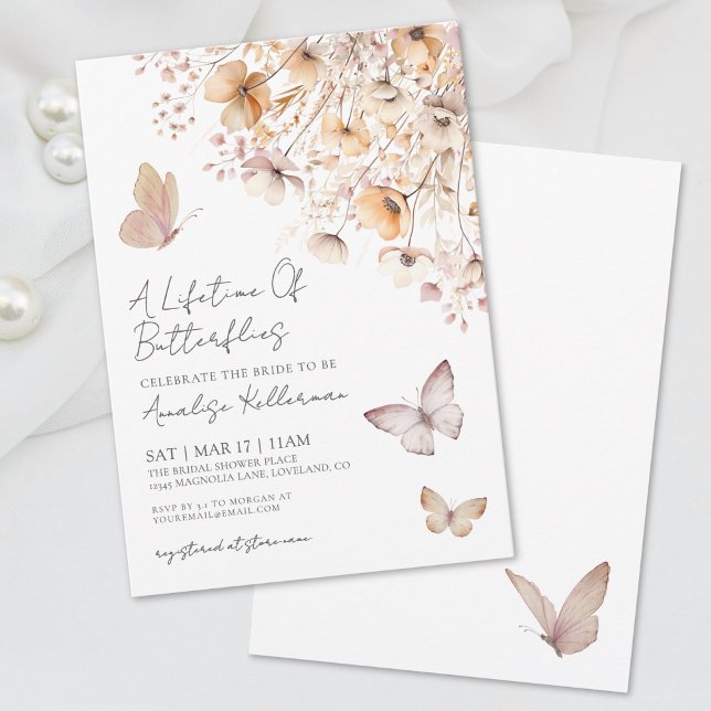Invitation Fête de mariage champêtre papillons (Butterfly Wildflowers Bridal Shower Invitation)