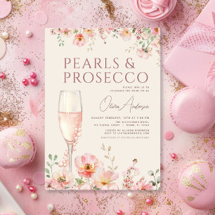 Invitation Fête de mariage champêtre Perles & Prosecco