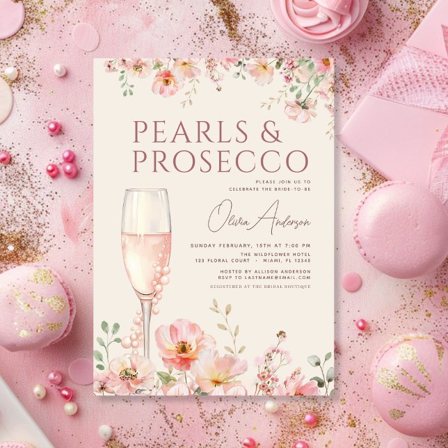 Invitation Fête de mariage champêtre Perles & Prosecco  (Créateur téléchargé)