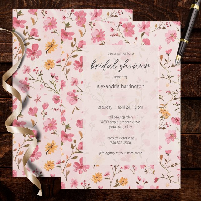 Invitation Fête de mariage champêtre rose  (Créateur téléchargé)