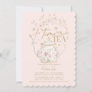 Invitation Fête de mariage champêtre rose Moment du thé
