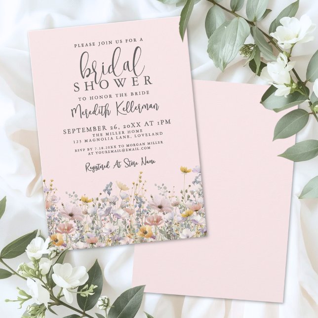 Invitation Fête de mariage champêtre Rose saumonée (Blush Pink Wildflower Bridal Shower Invitation)