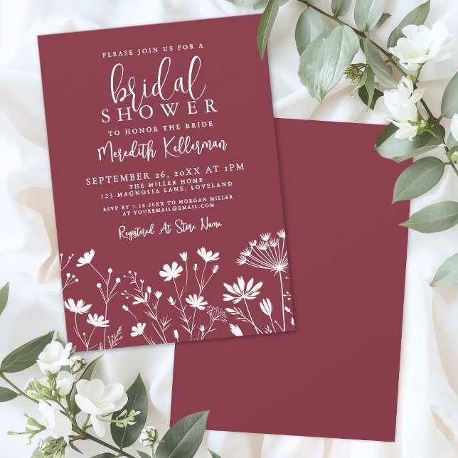 Invitation Fête de mariage champêtre Rouge (Wildflower Red Bridal Shower Invitation)