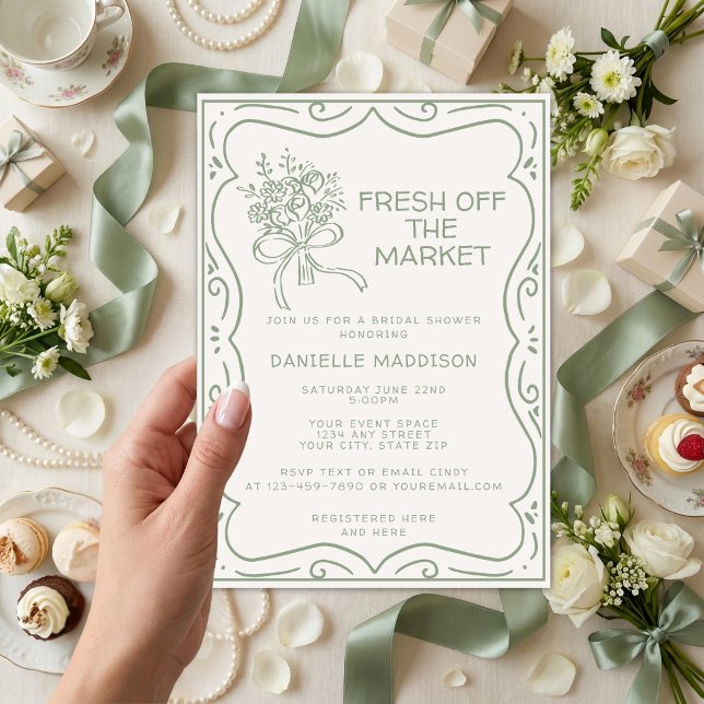 Invitation Fête de mariage champêtre vert frais du marché (Créateur téléchargé)