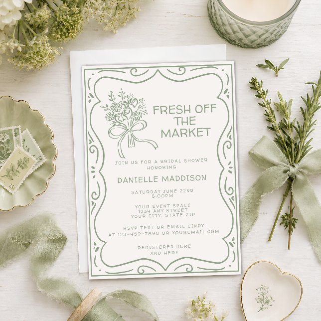Invitation Fête de mariage champêtre vert frais du marché (Créateur téléchargé)