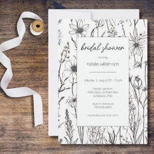 Invitation Fête de mariage champêtres Fleurs sauvages Noir &