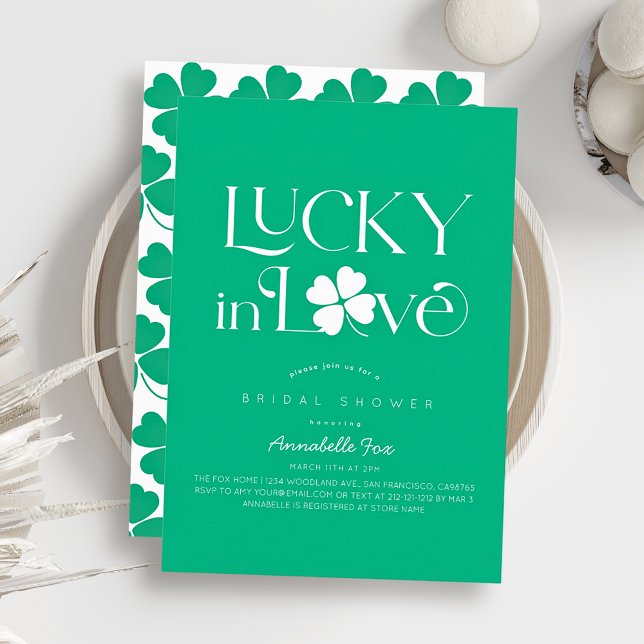 Invitation Fête de mariage Chanceux en amour Trèfle Vert (Créateur téléchargé)
