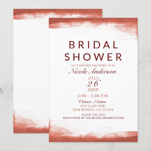 Invitation Fête de mariage chic aquarelle argile rouille roug