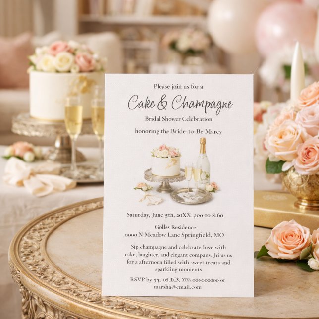 Invitation Fête de mariage chic avec gâteau et champagne (Créateur téléchargé)