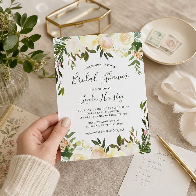 Invitation Fête de mariage chic avec verdure de jardin en ivo (Créateur téléchargé)