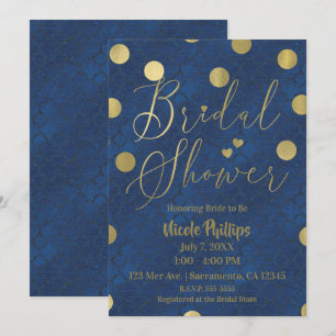 Invitation Fête de mariage chic et glamour moderne bleu et or