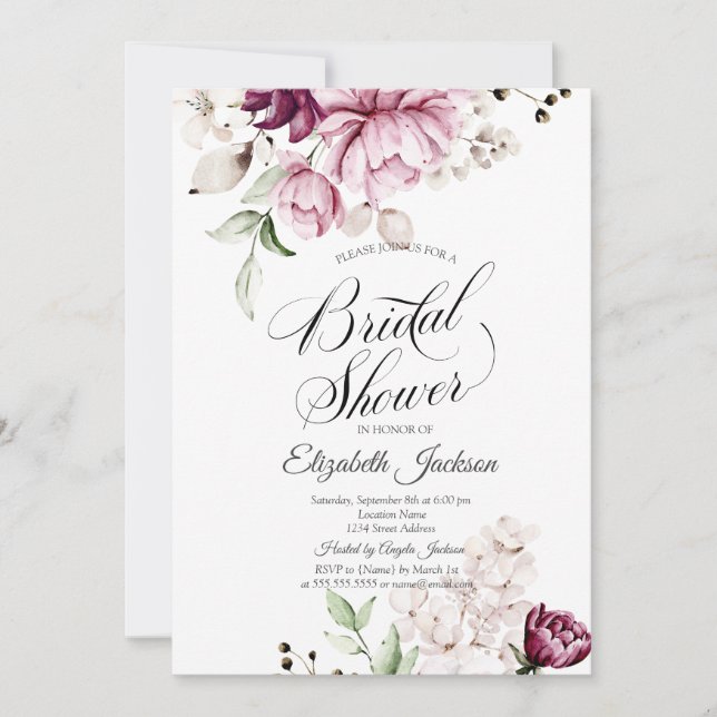 Invitation Fête de mariage chic fleurs violettes aquarelle (Devant)