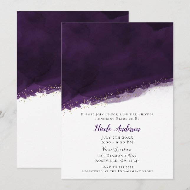 Invitation Fête de mariage chic moderne aquarelle violette do (Devant / Derrière)